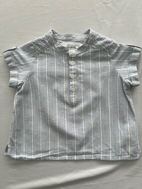 Bonpoint Light Blue and White Striped Button-Front Kids Top